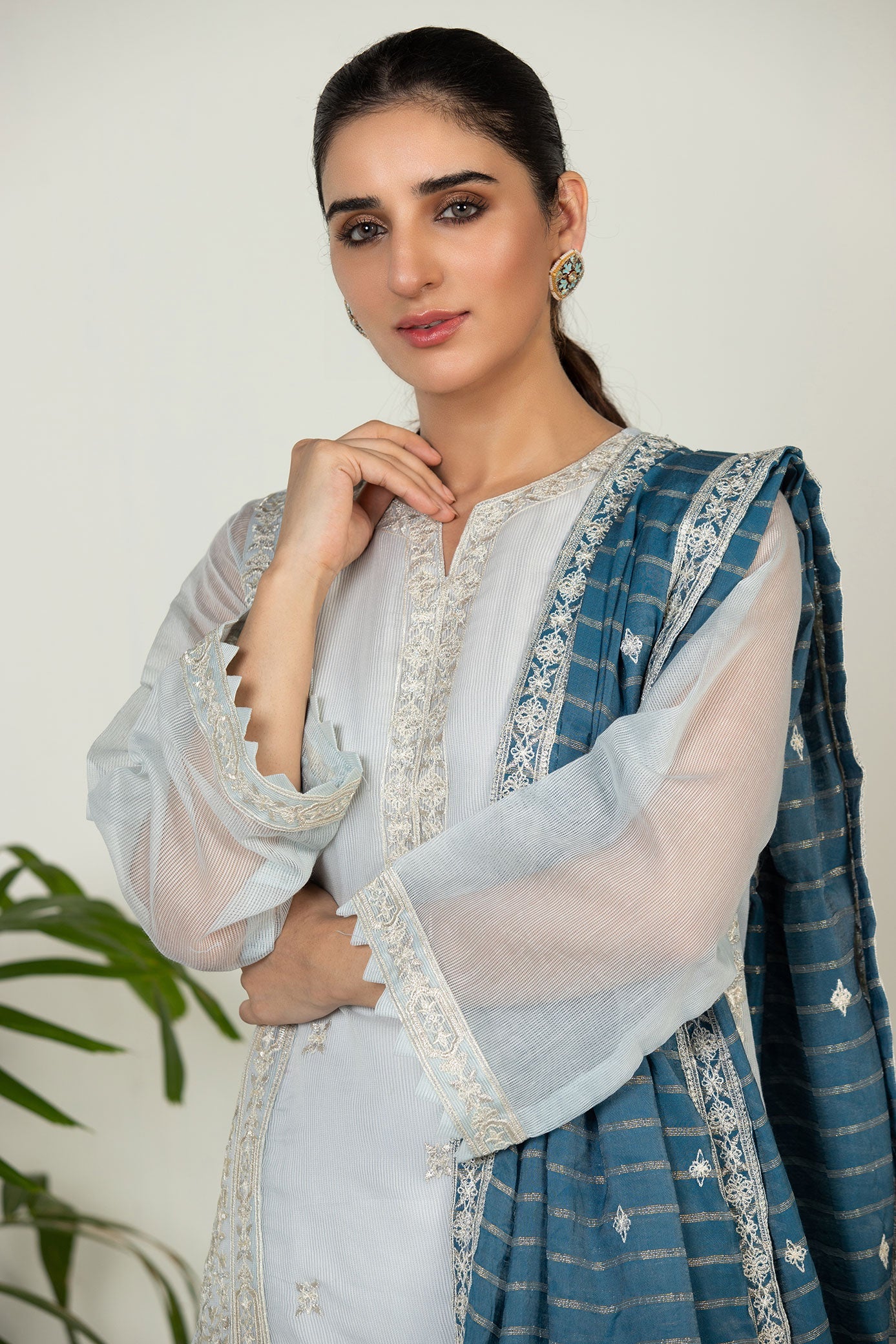 DA-2015 SKY BLUE EMBROIDERED KURTA  WITH DUPATTA