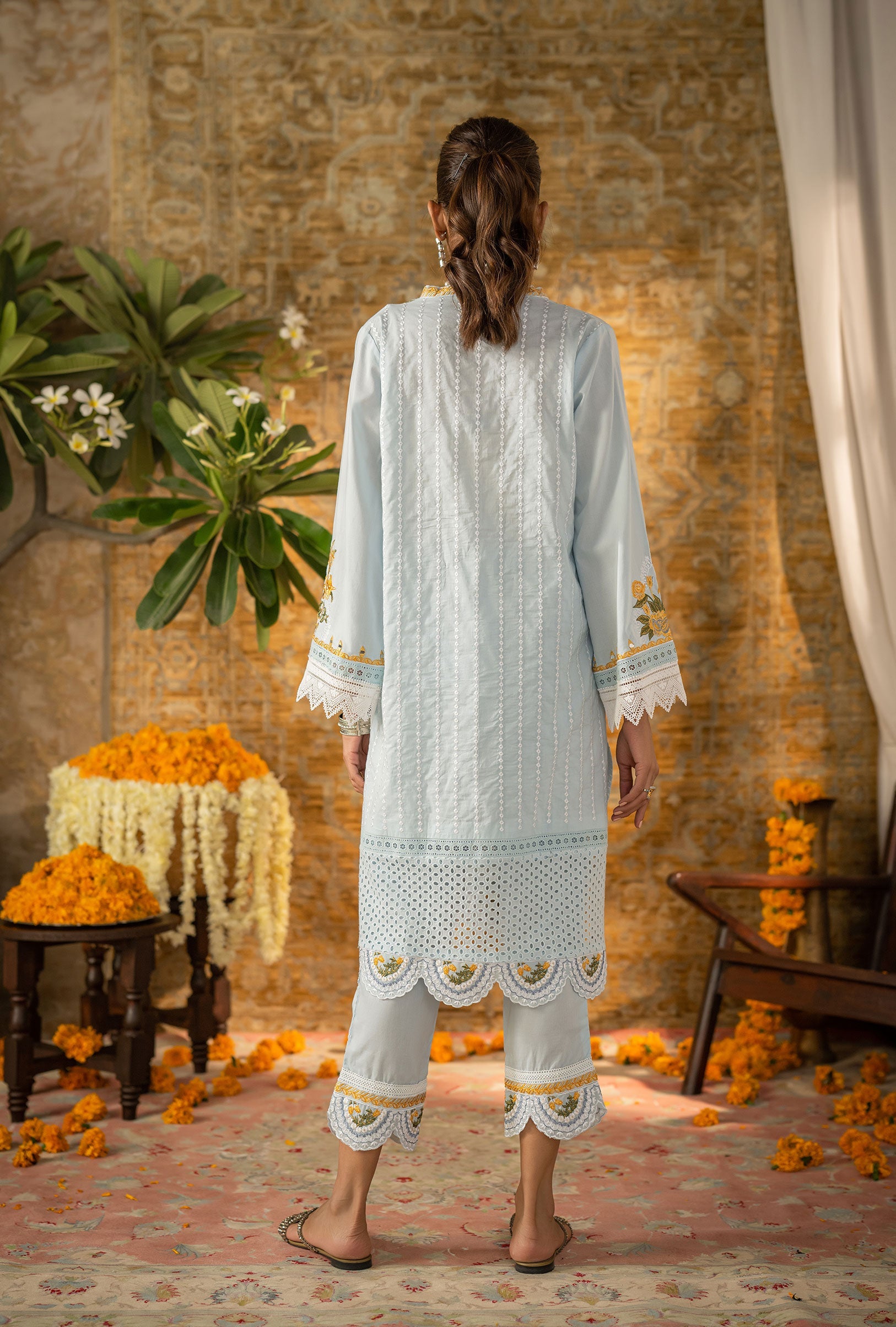 DC-2058 SKY BLUE 2PCS  EMBROIDERED KURTA WITH TROUSER