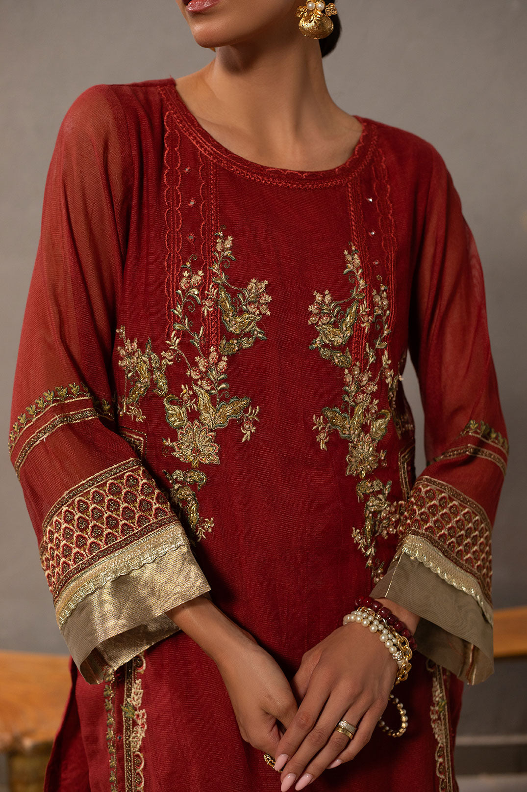 DA-2060 RUST EMBROIDERED KURTA
