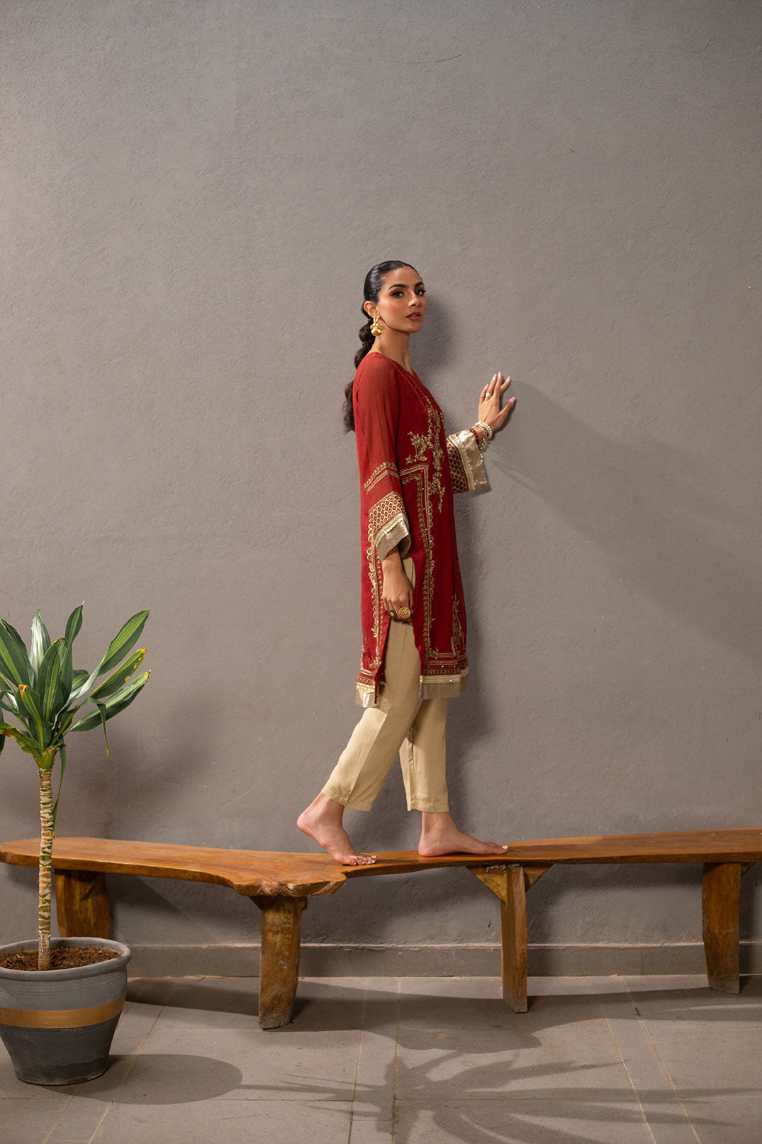 DA-2060 RUST EMBROIDERED KURTA