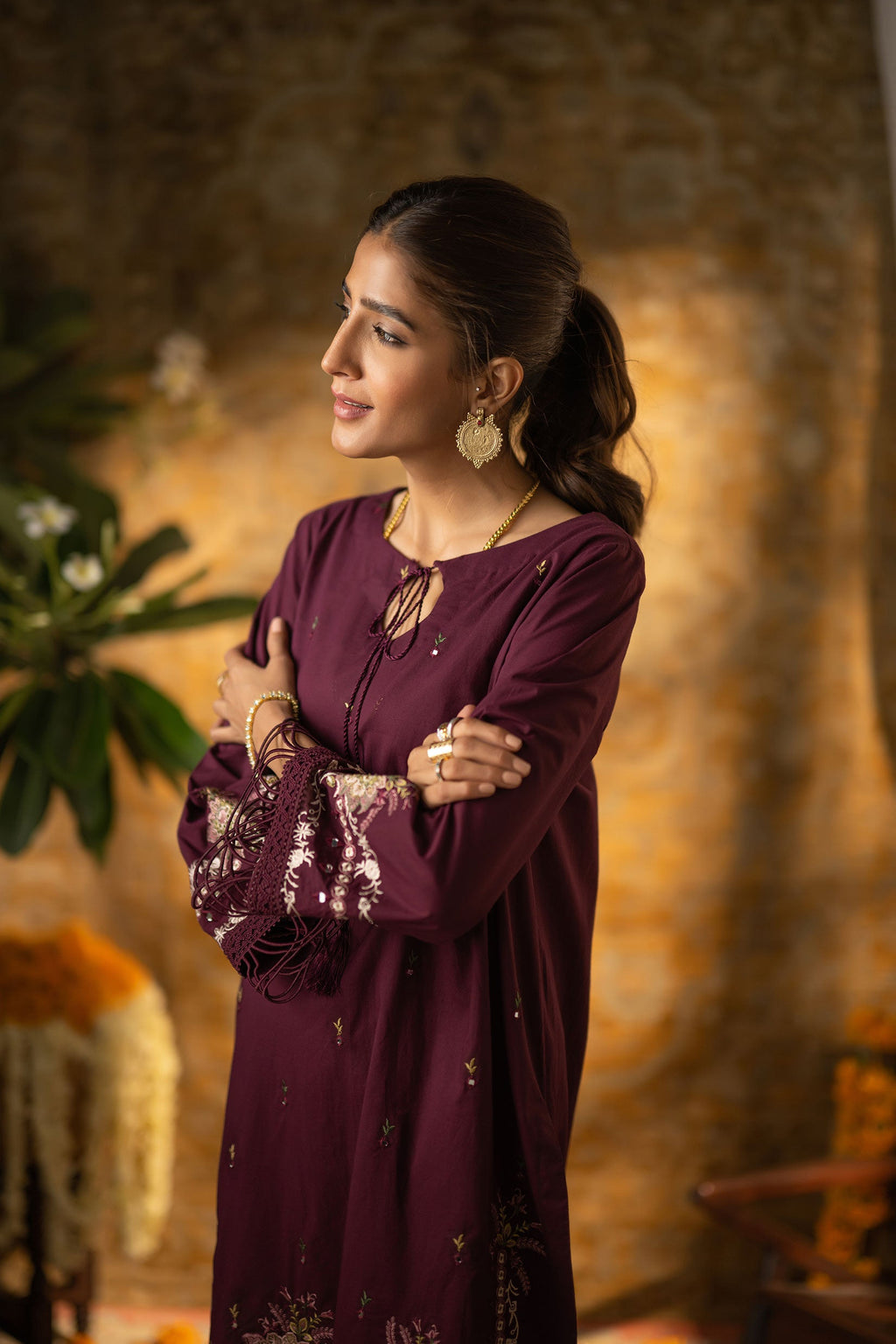 DC-2063 PURPLE 2PCS  EMBROIDERED KURTA WITH TROUSER