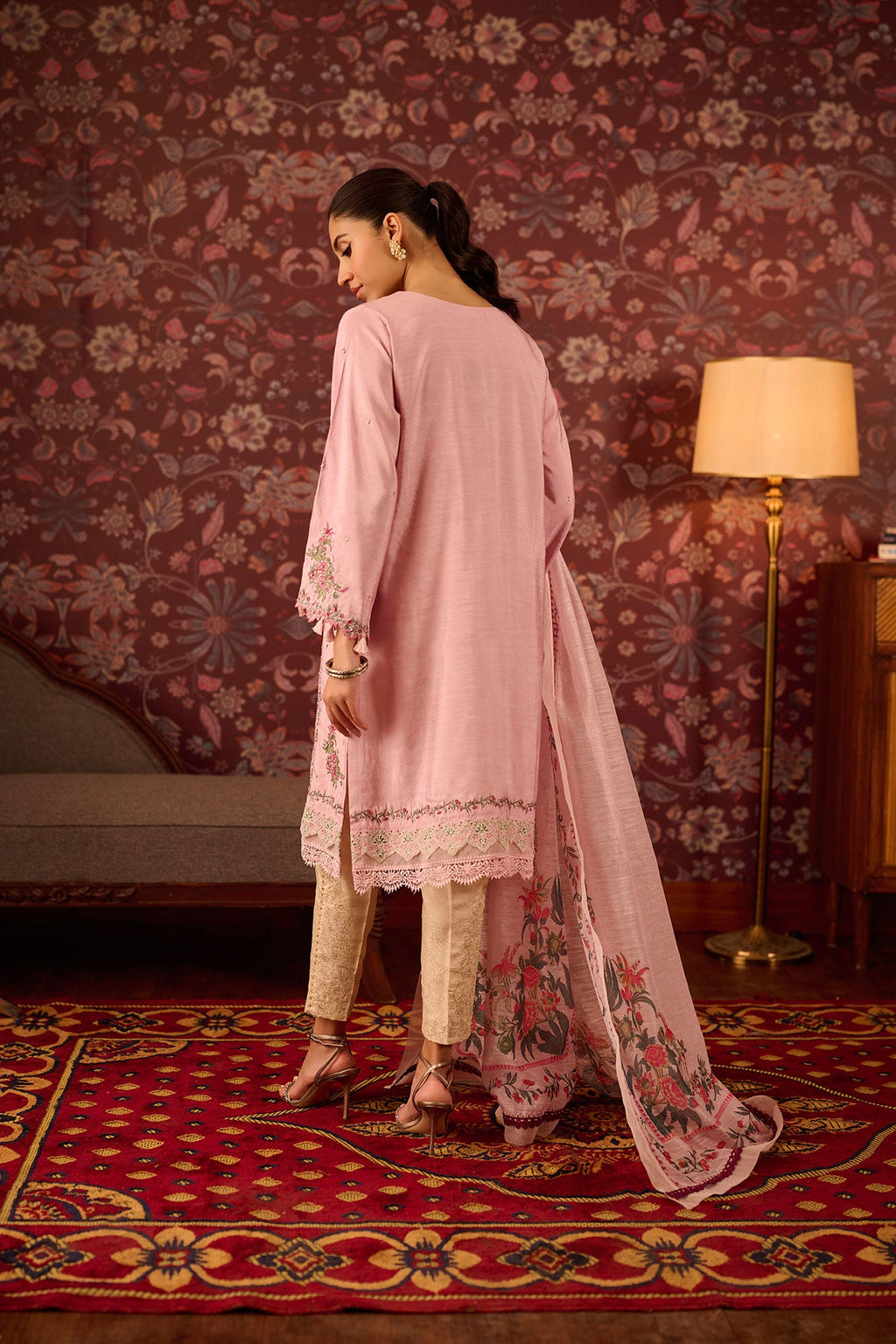 DA-2073 PINK EMBROIDERED KURTA WITH DUPATTA