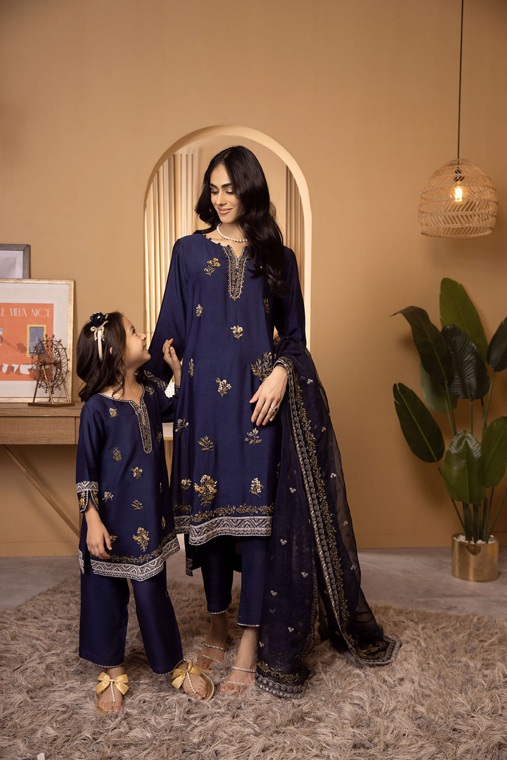 DA-2118 NAVY BLUE 2PCS  EMBROIDERED KURTA WITH TROUSER