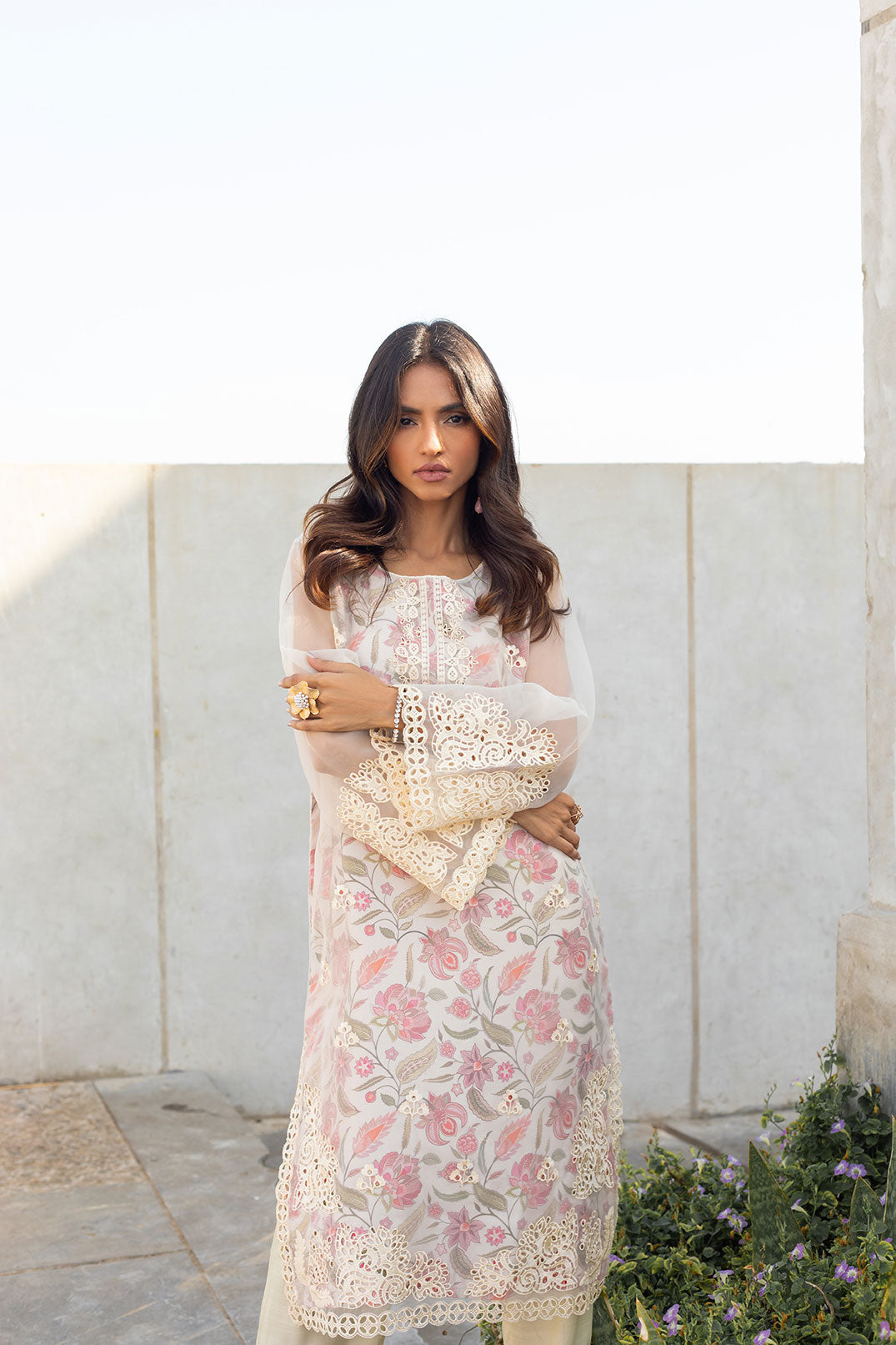 DA-2216 BEIGE EMBROIDERED KURTA WITH TROUSER