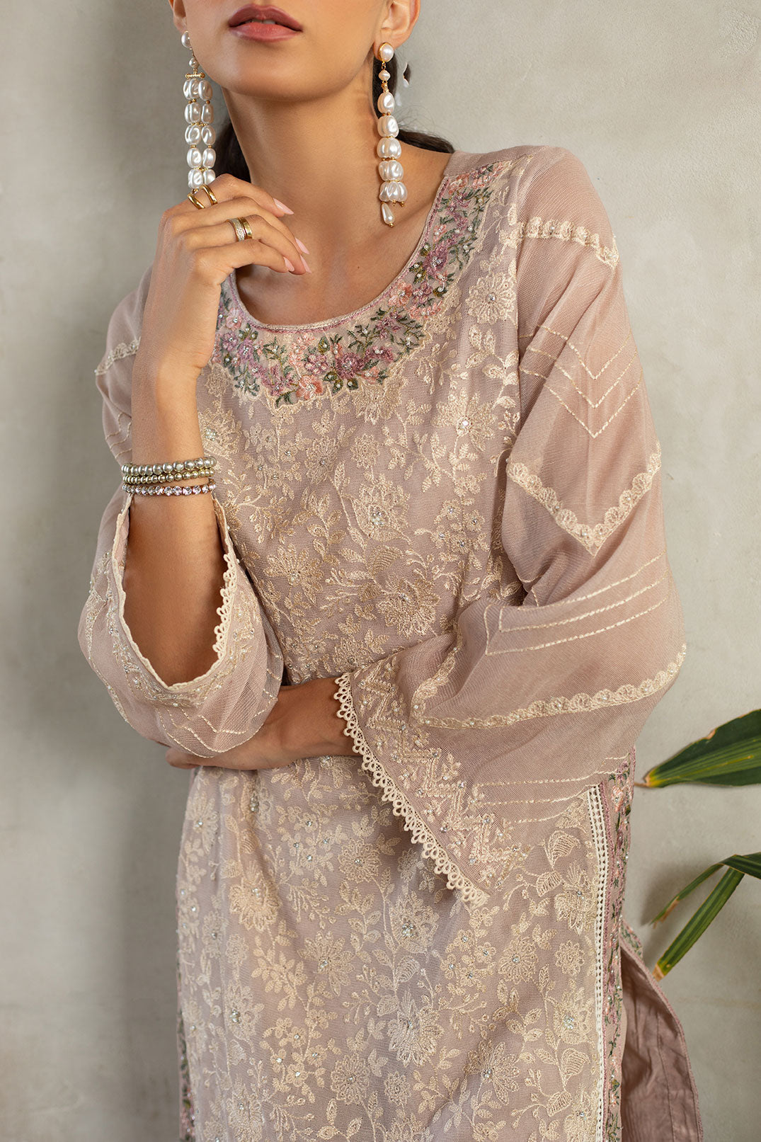 DA-2225 LIGHT PINK EMBROIDERED KURTA WITH TROUSER