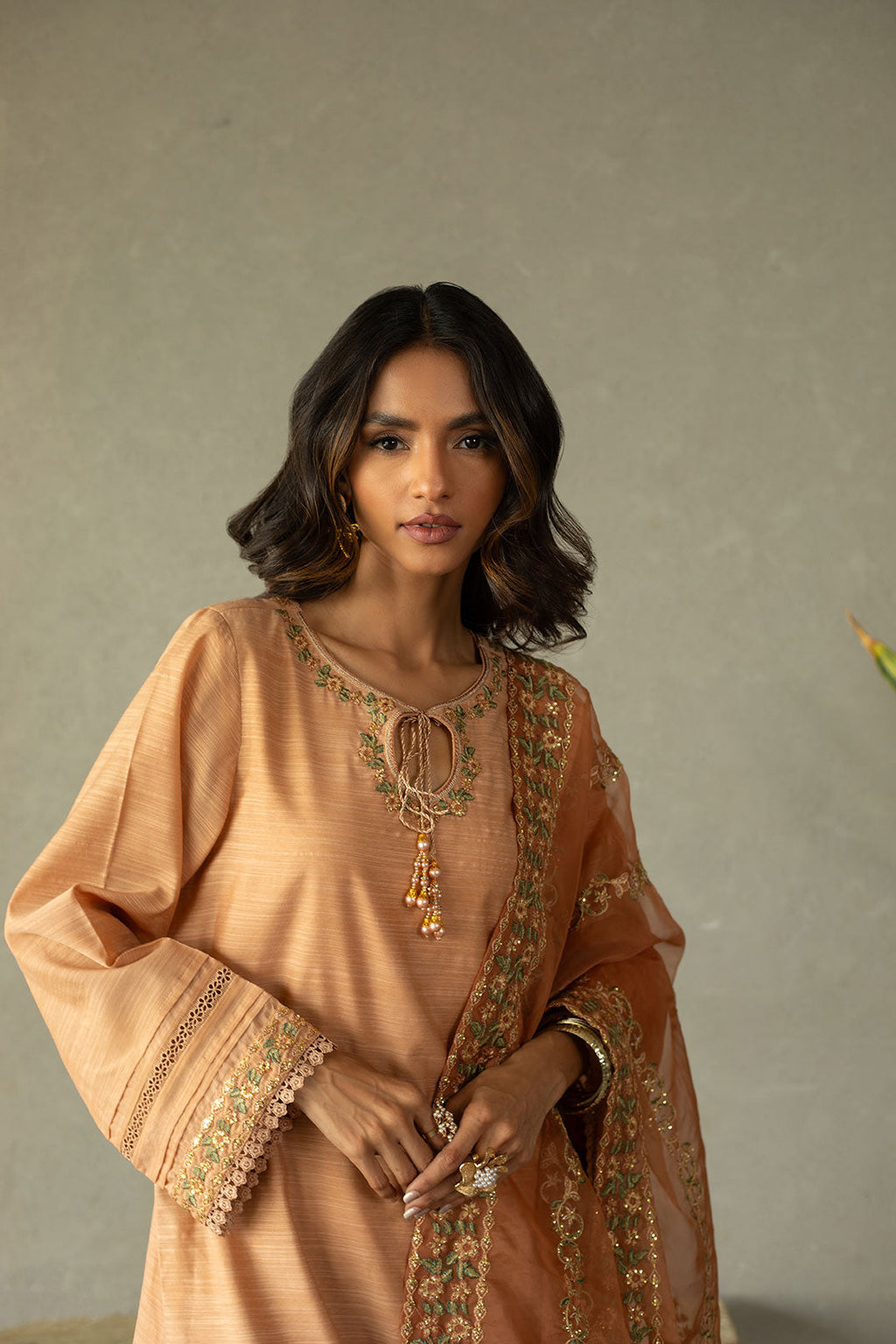 SS24DA-2293 LIGHT PINK EMBROIDERED KURTA WITH TROUSER