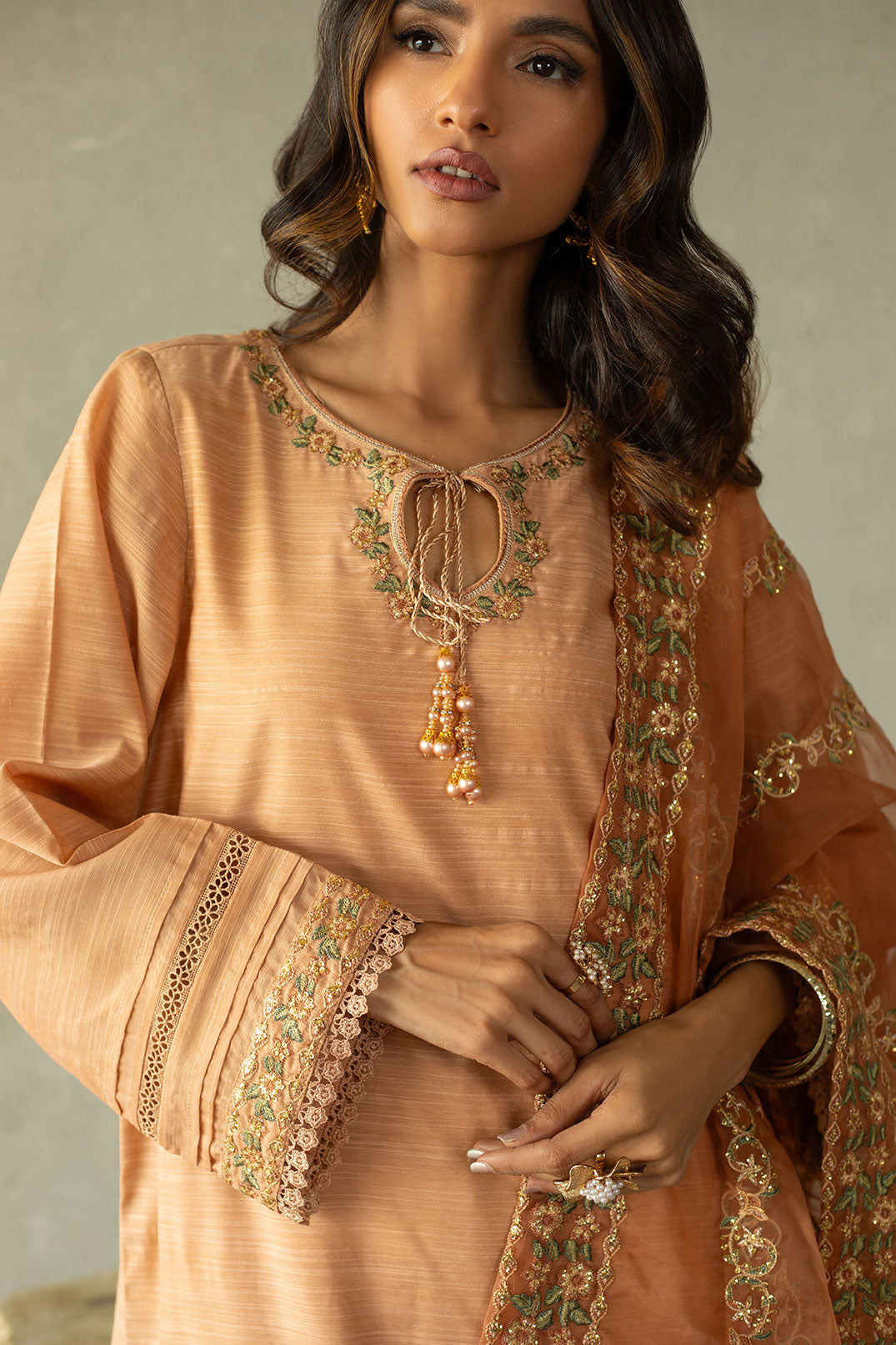SS24DA-2293 LIGHT PINK EMBROIDERED KURTA WITH TROUSER