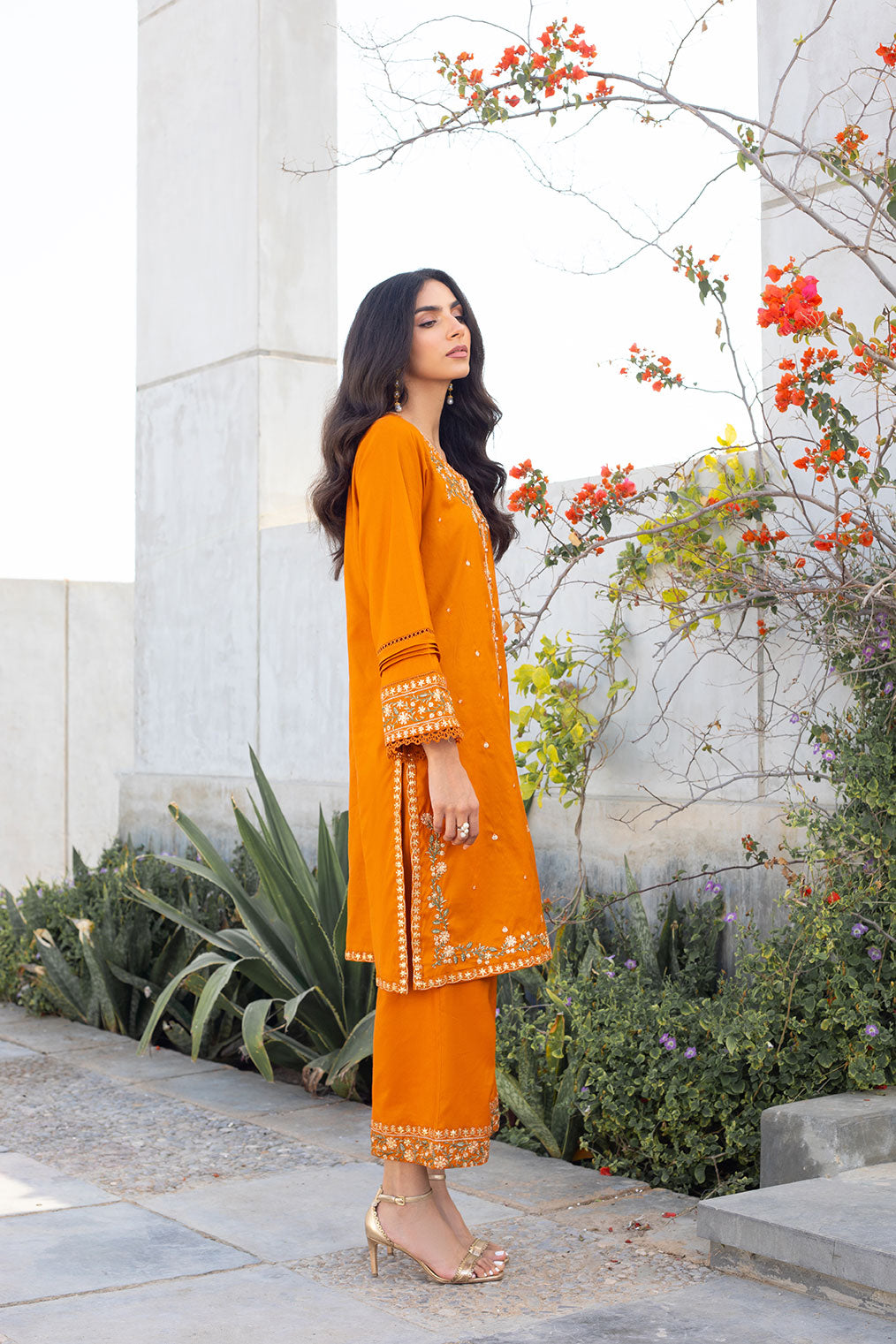 DA-2304 MUSTARD EMBROIDERED KURTA WITH TROUSER