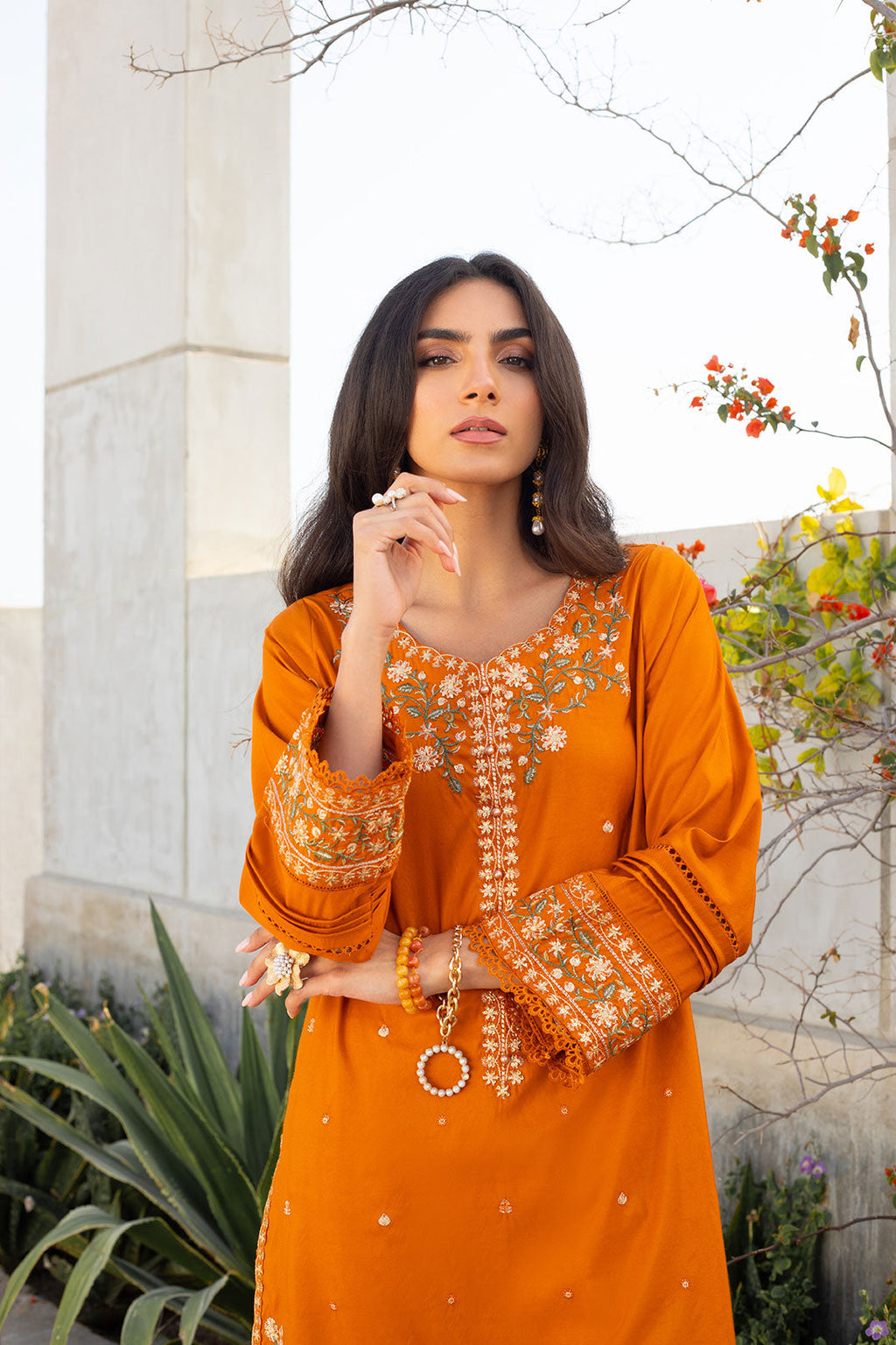 DA-2304 MUSTARD EMBROIDERED KURTA WITH TROUSER