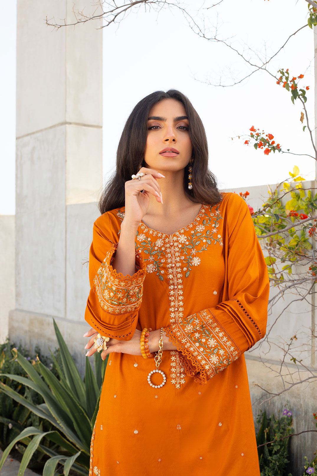 DA-2304 MUSTARD EMBROIDERED KURTA WITH TROUSER