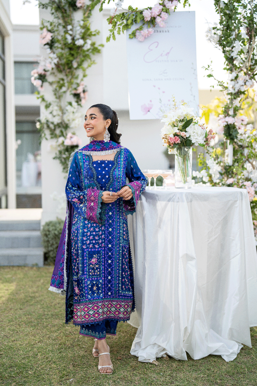 Silk Tunic - 2PCS HAND EMBELLISHED  SHIRT WITH TROUSER-SS25DA-2686 BLUE