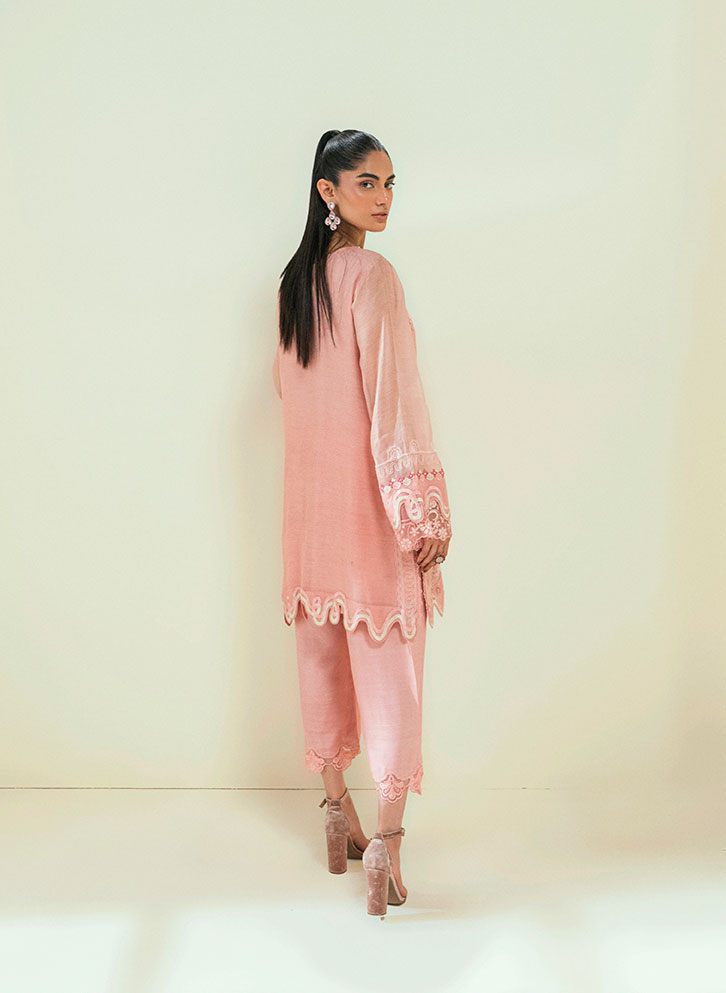 SS25DA-2737 PINK  2PCS EMBROIDERED KURTA WITH TROUSER