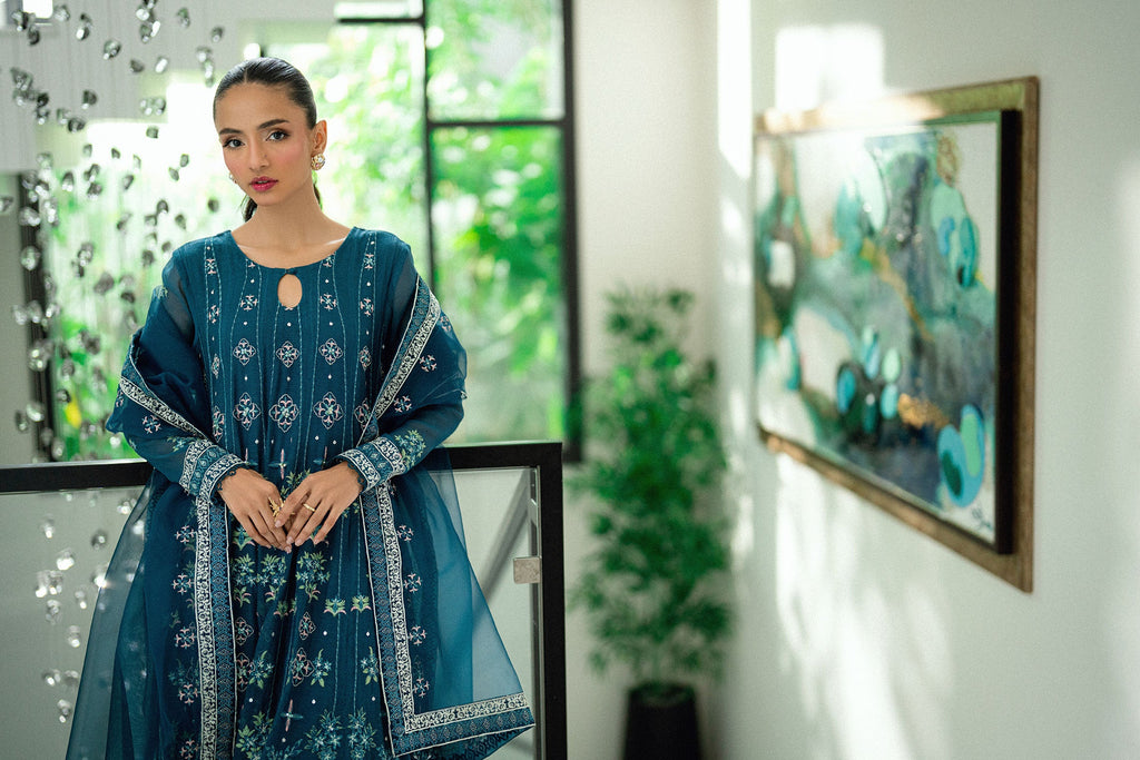 SS25DD-2742  BLUE  EMBROIDERED DUPATTA