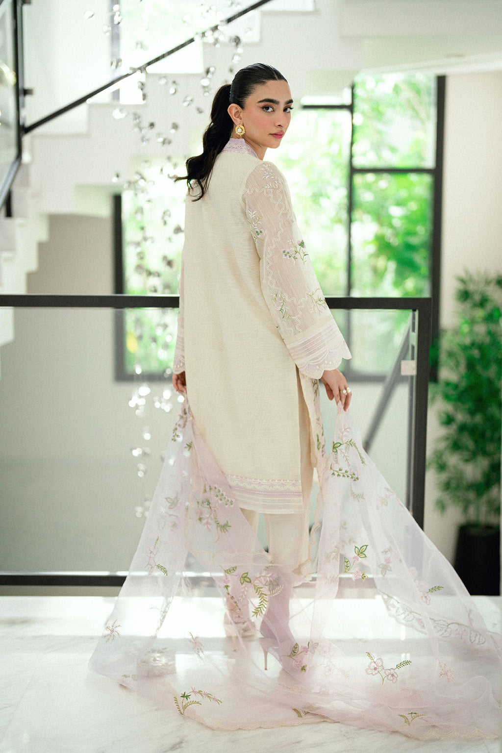 SS25DD-2761  LIGHT PURPLE  EMBROIDERED DUPATTA