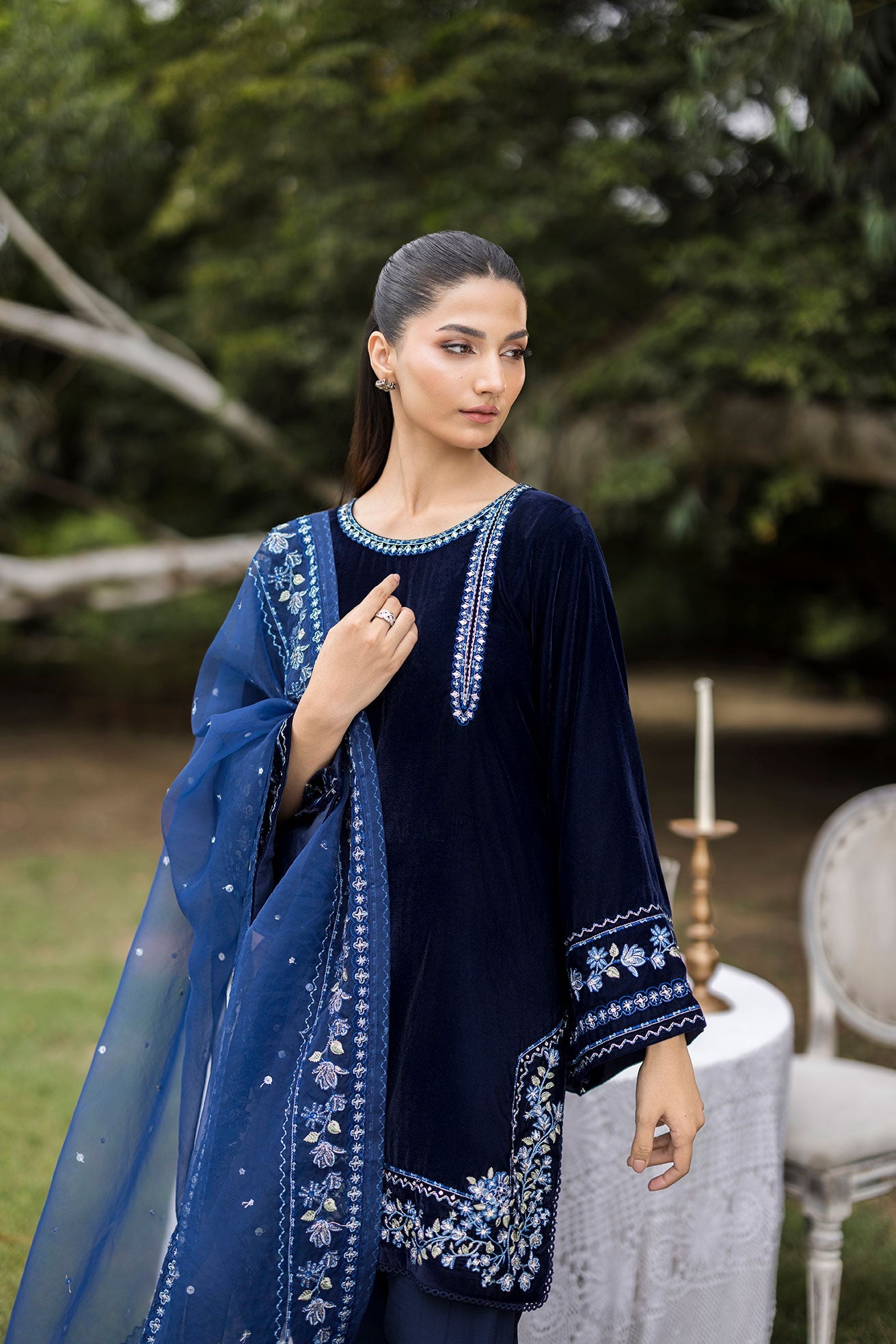 FW25DD-2814  NAVY BLUE  EMBROIDERED  DUPATTA