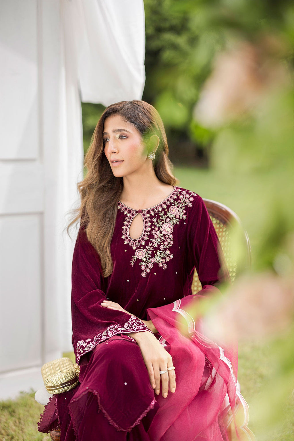 FW25DD-2816  MAROON  EMBROIDERED  DUPATTA