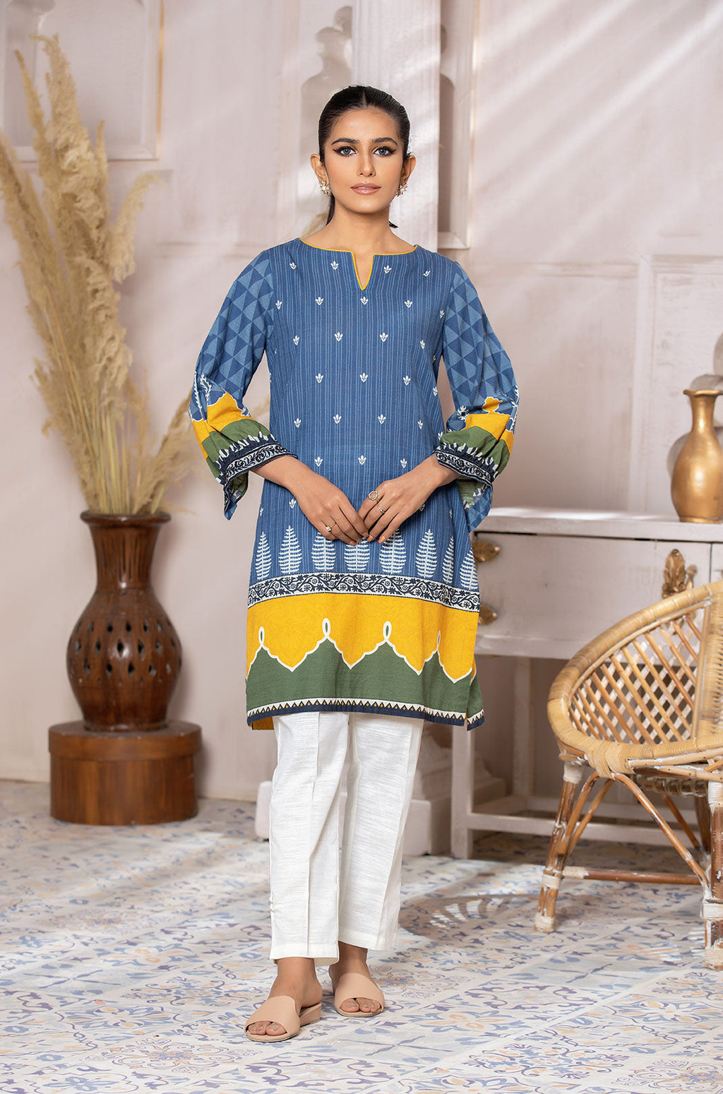 DC-0408 BLUE DIGITAL PRINTED KURTA