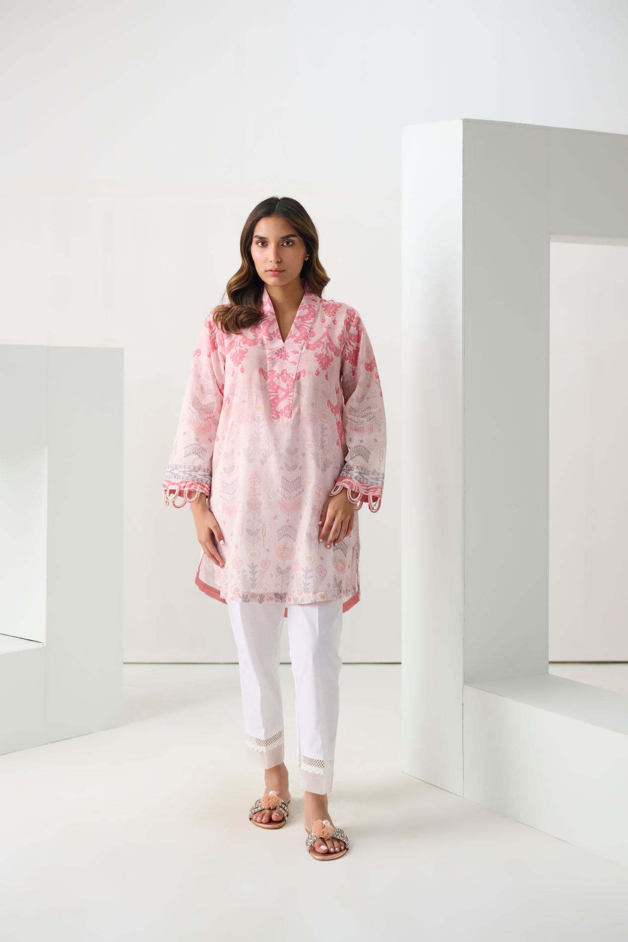 DC-0556 PINK DIGITAL PRINTED KURTA