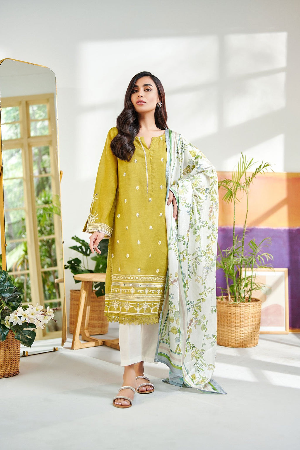 DC-2003 LIME-GREEN 2PCS EMBROIDERED KURTA WITH DUPATTA