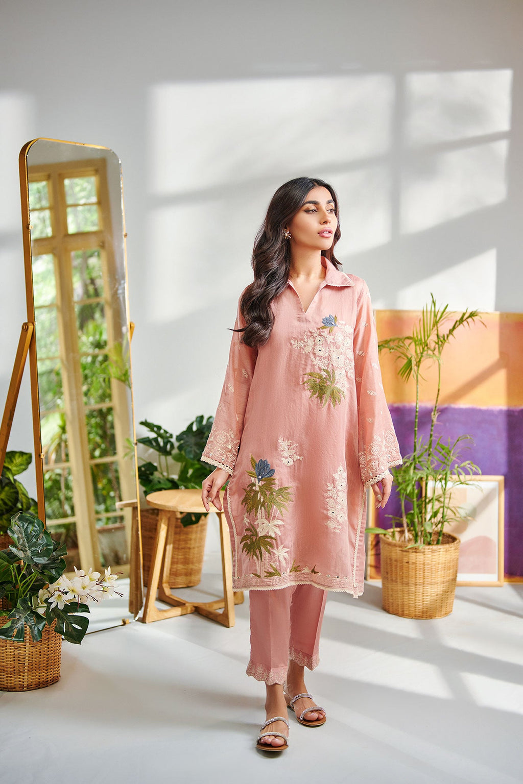 DC-2004 BLUSH-PINK 2PCS  EMBROIDERED KURTA WITH TROUSER