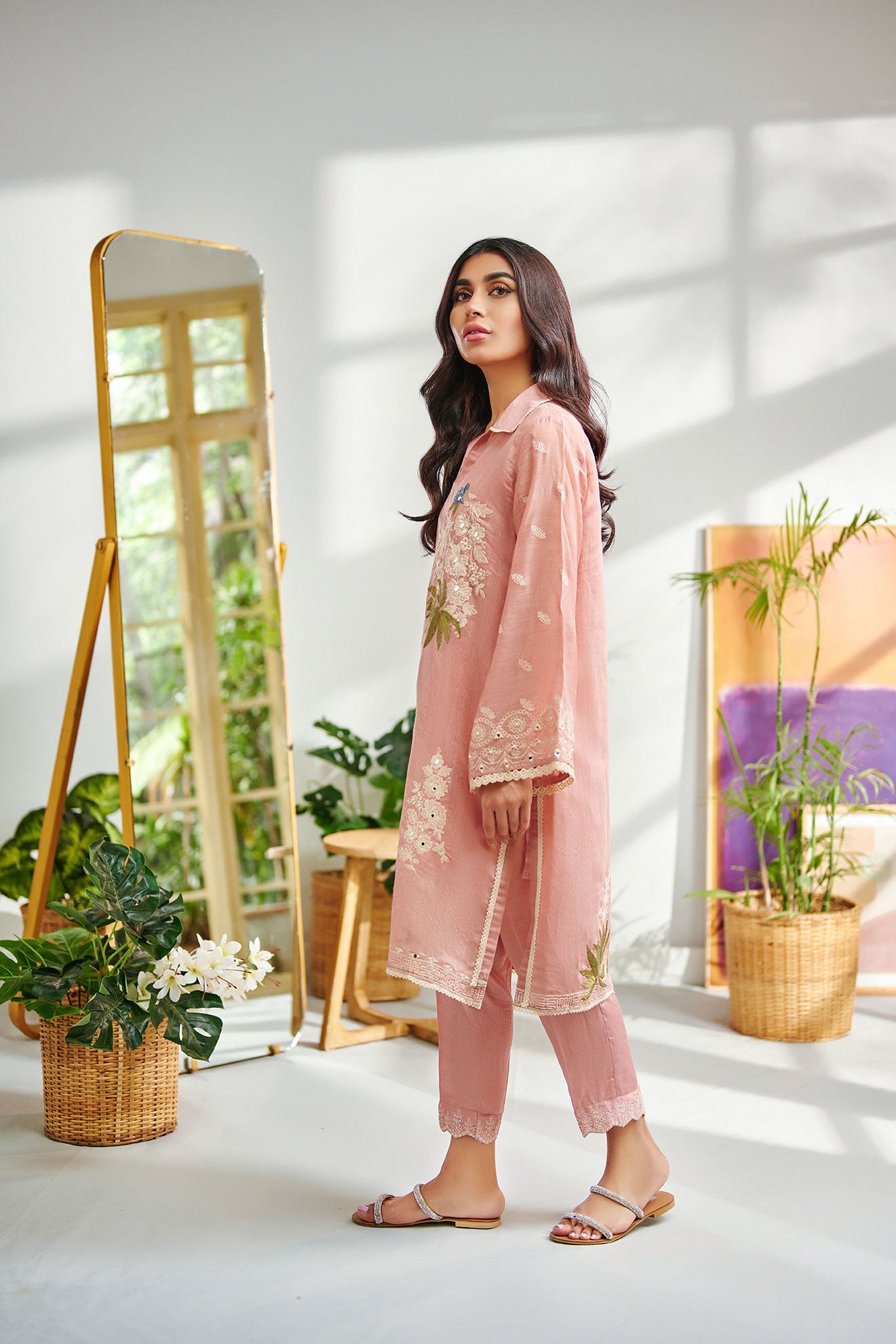 DC-2004 BLUSH-PINK 2PCS  EMBROIDERED KURTA WITH TROUSER