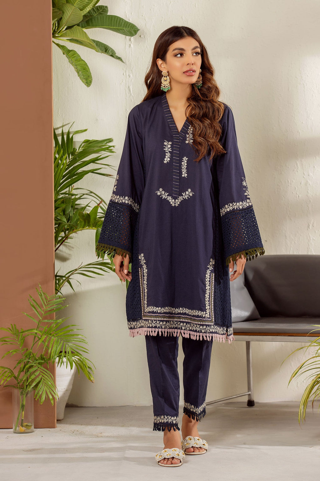 DC-2014 NAVY BLUE 2PCS EMBROIDERED KURTA WITH TROUSER