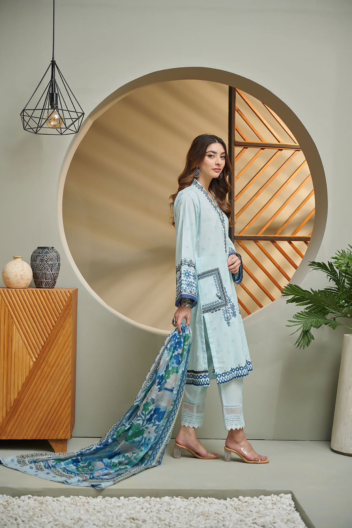 DC-2030 SKY BLUE 2PCS EMBROIDERED KURTA WITH DUPATTA