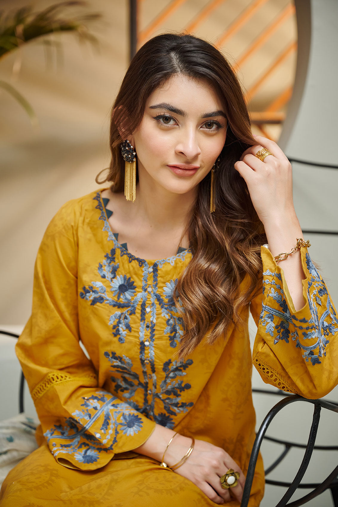 DC-2031 MUSTARD 2PCS EMBROIDERED KURTA WITH DUPATTA