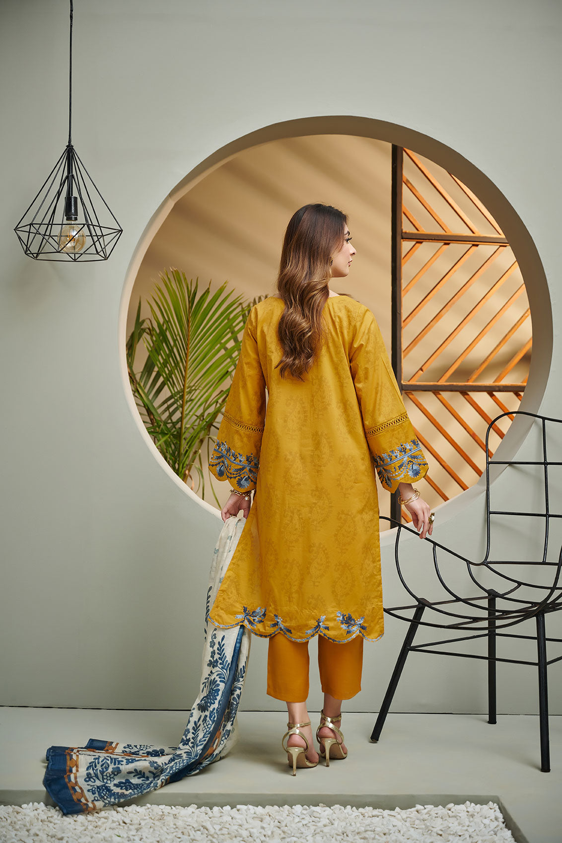 DC-2031 MUSTARD 2PCS EMBROIDERED KURTA WITH DUPATTA