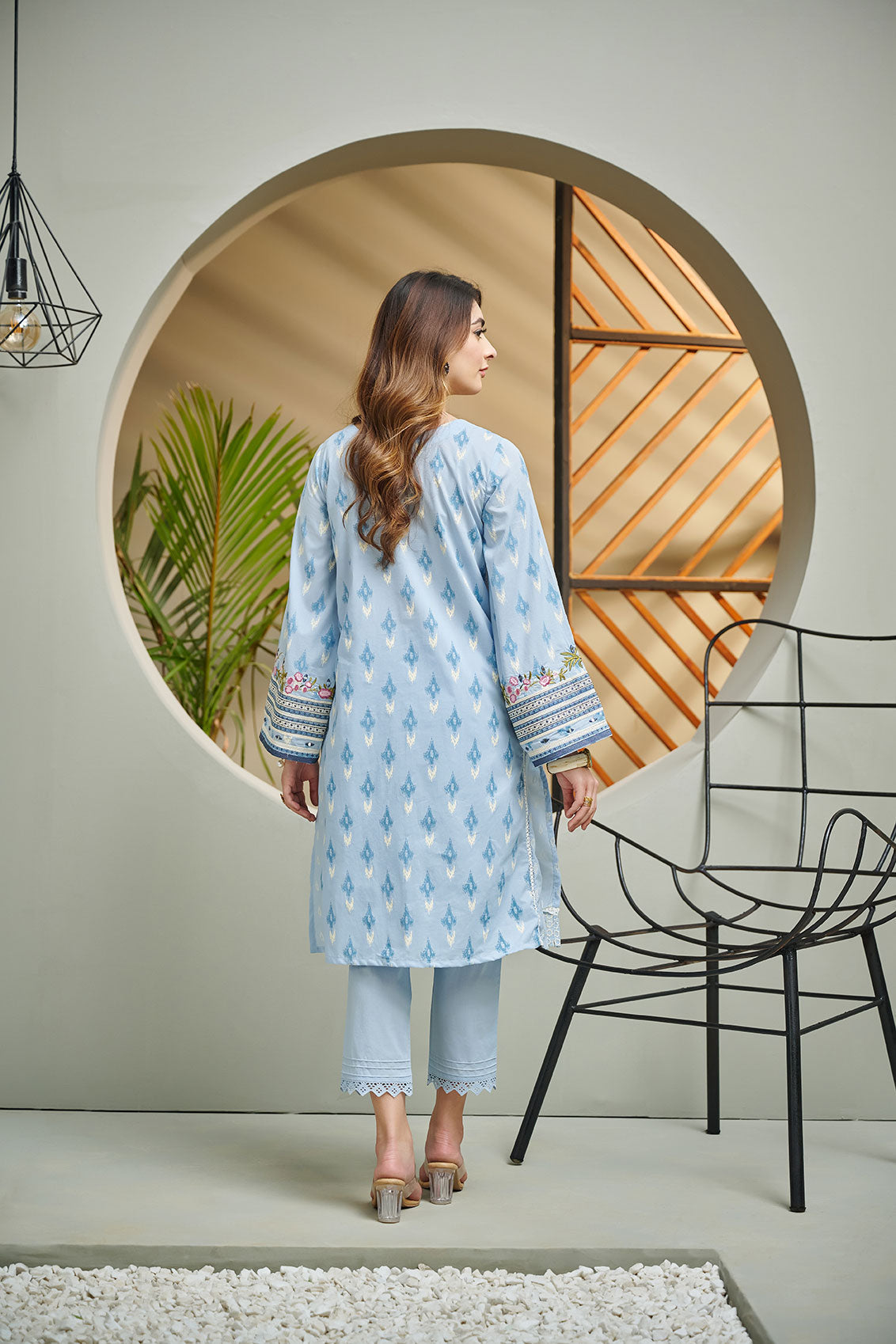 DC-2042 SKY BLUE 2PCS  EMBROIDERED KURTA WITH TROUSER