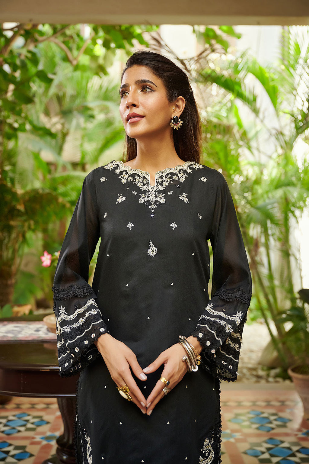 DC-2047 BLACK 2PCS  EMBROIDERED KURTA WITH TROUSER