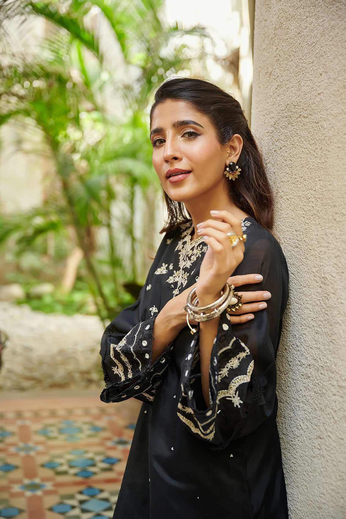 DC-2047 BLACK 2PCS  EMBROIDERED KURTA WITH TROUSER