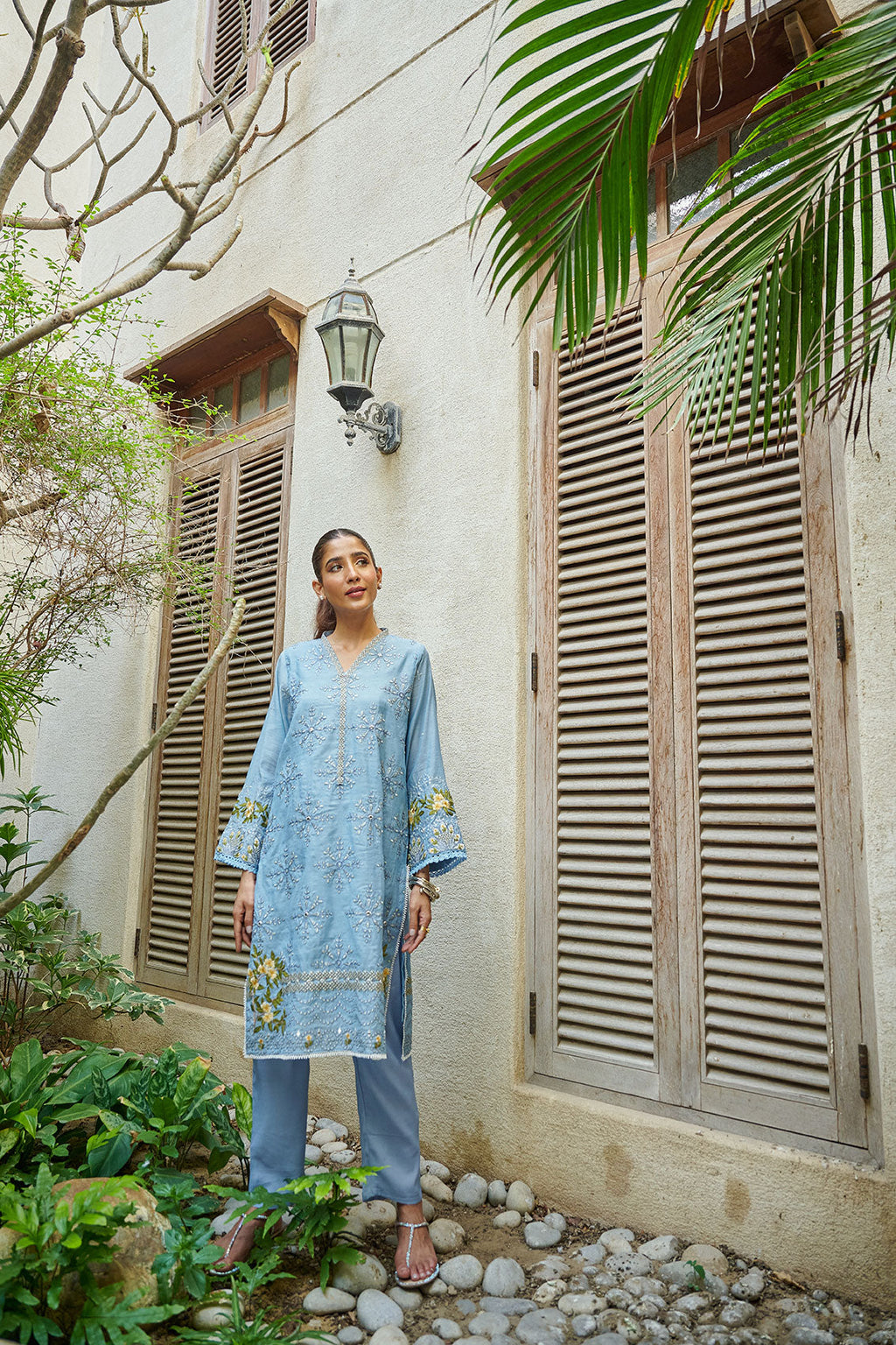 DC-2055 TEAL BLUE 2PCS  EMBROIDERED KURTA WITH TROUSER