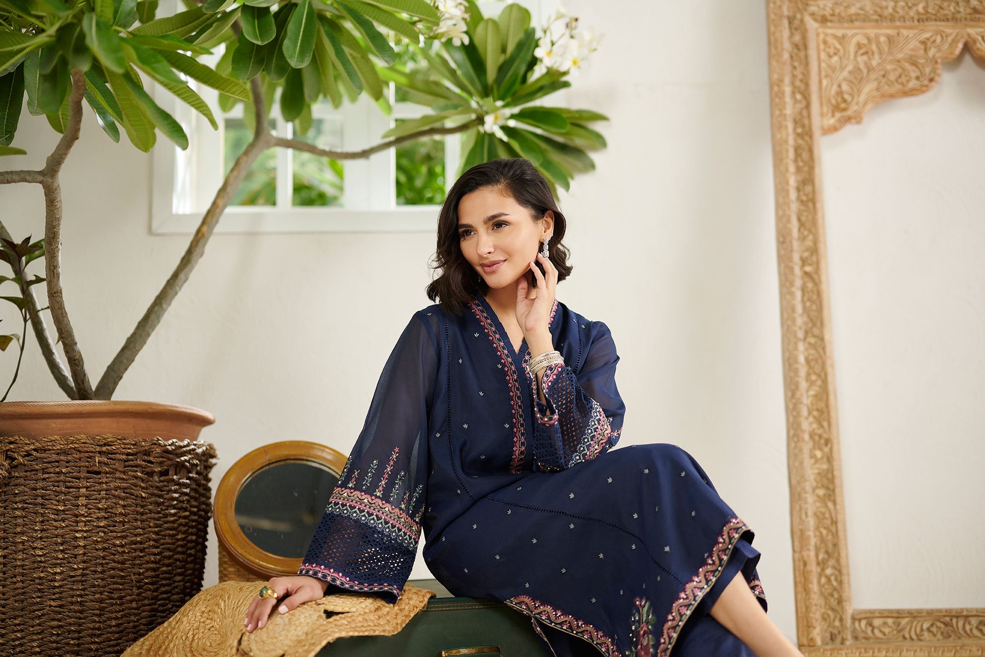 DC-2083 NAVY BLUE 2PCS  EMBROIDERED KURTA WITH TROUSER