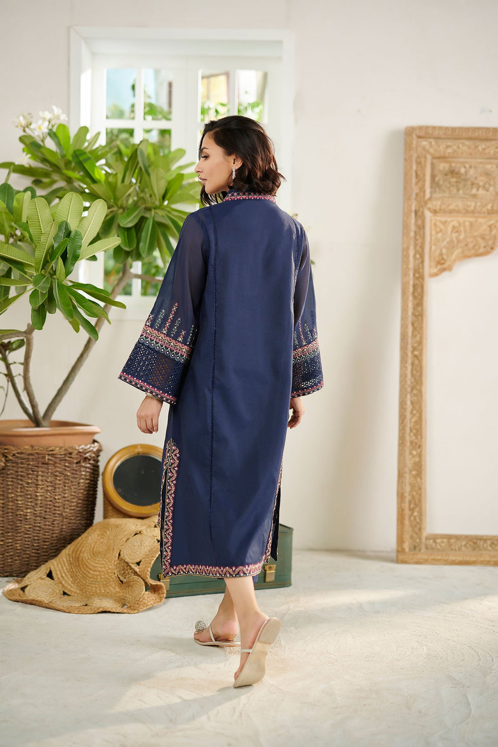 DC-2083 NAVY BLUE 2PCS  EMBROIDERED KURTA WITH TROUSER