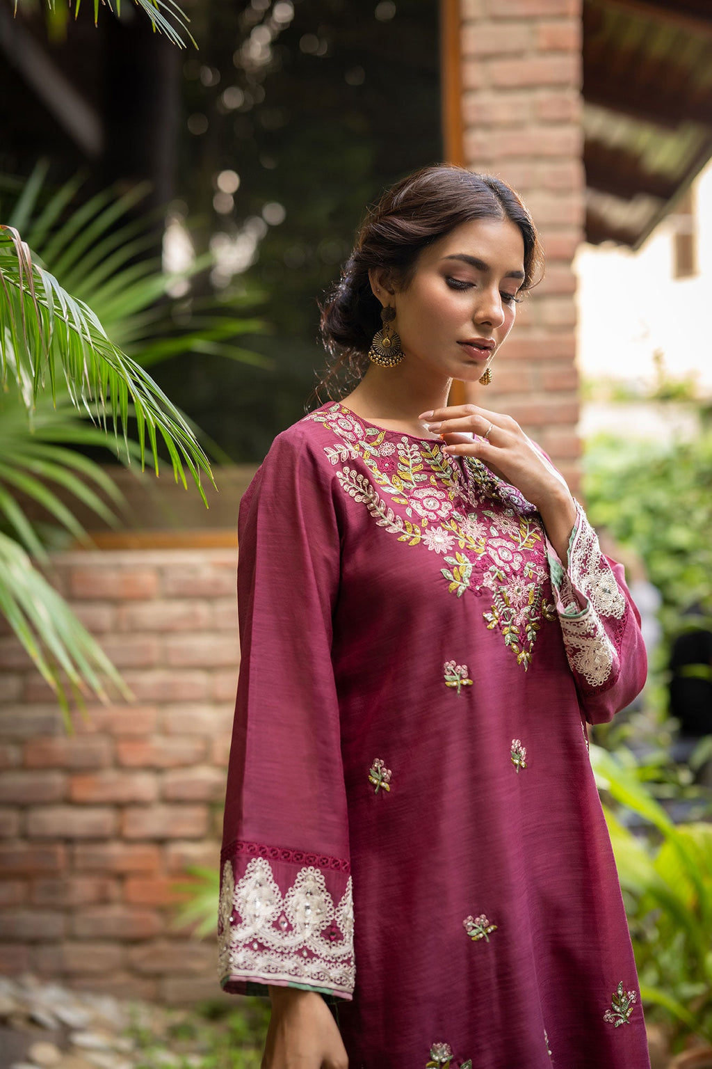 DC-2103 MAGENTA 2PCS  EMBROIDERED KURTA WITH TROUSER