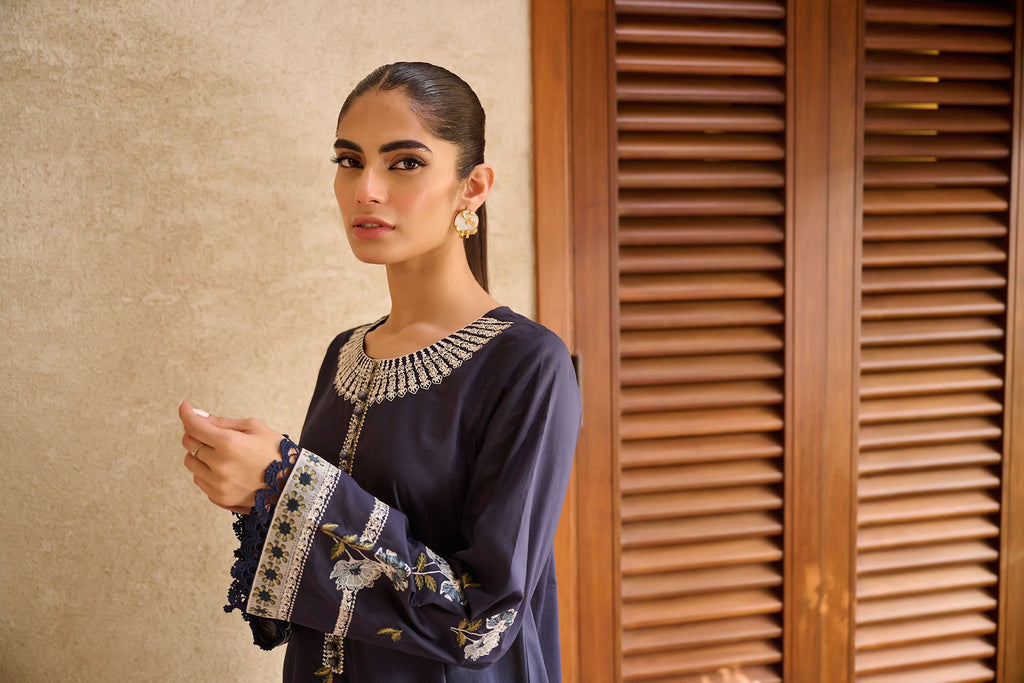 DC-2163 NAVY BLUE 2PCS  EMBROIDERED KURTA WITH TROUSER