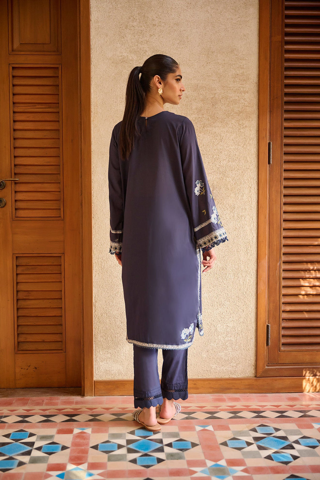 DC-2163 NAVY BLUE 2PCS  EMBROIDERED KURTA WITH TROUSER