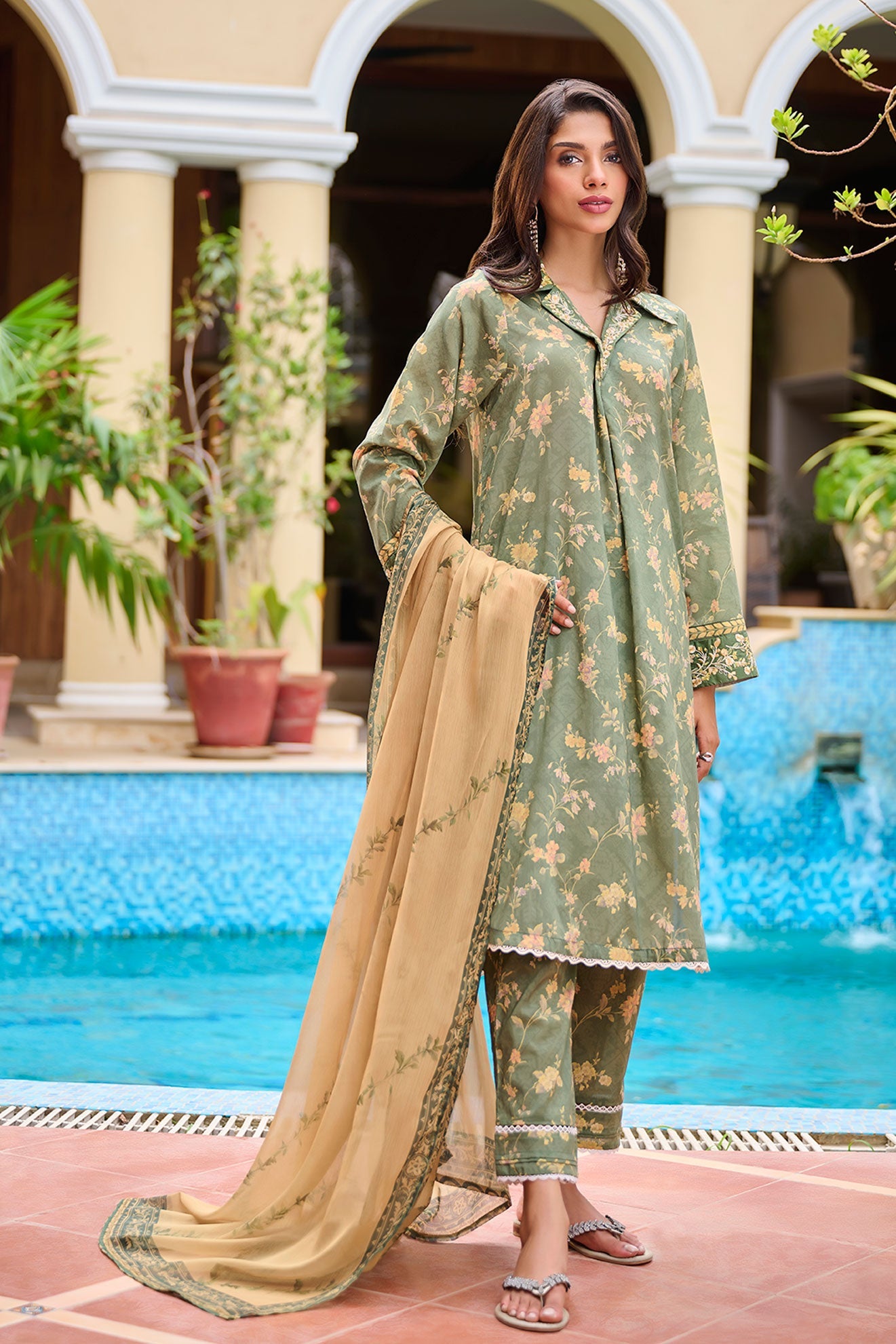 DC-2230 DARK GREEN PREMIUM COTTON 2PCS KURTA WITH TROUSER