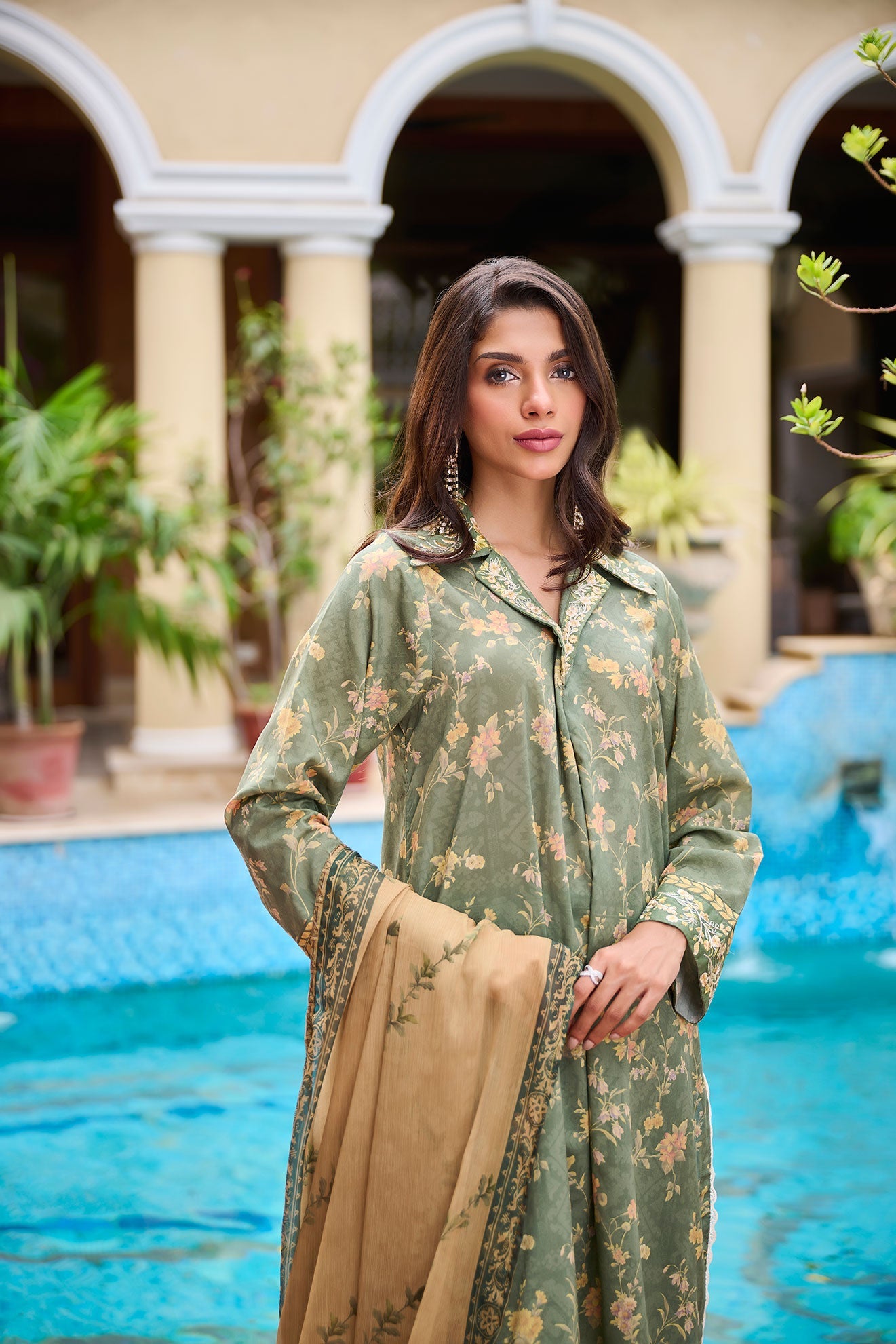 DC-2230 DARK GREEN PREMIUM COTTON 2PCS KURTA WITH TROUSER