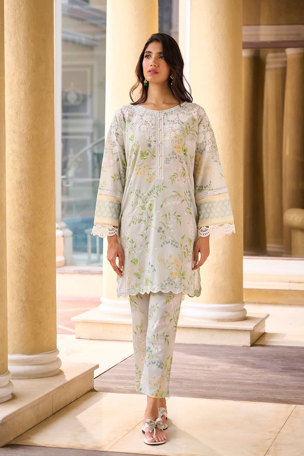 DC-2231 LIGHT GREEN PREMIUM COTTON 2PCS KURTA WITH TROUSER