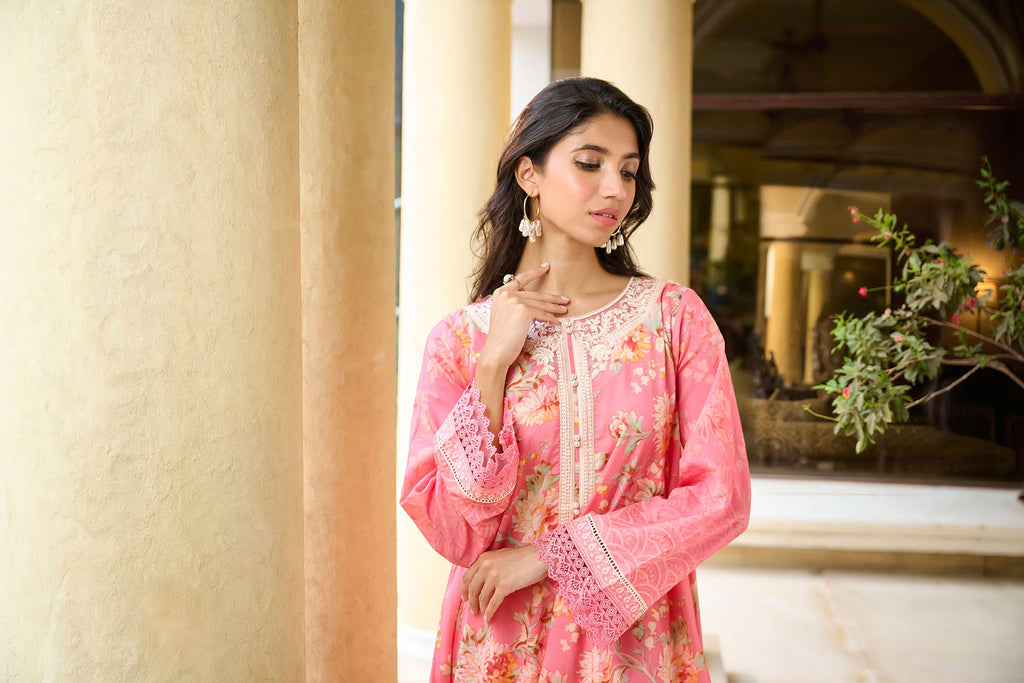 DC-2234 PINK PREMIUM COTTON 2PCS KURTA WITH TROUSER