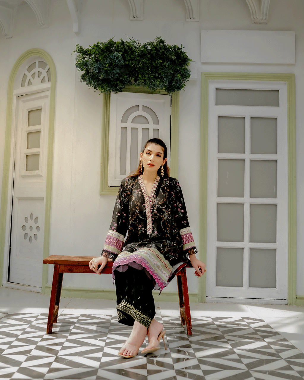 DC-2240 BLACK 2PCS HAND EMBELLISHED  SHIRT WITH TROUSER