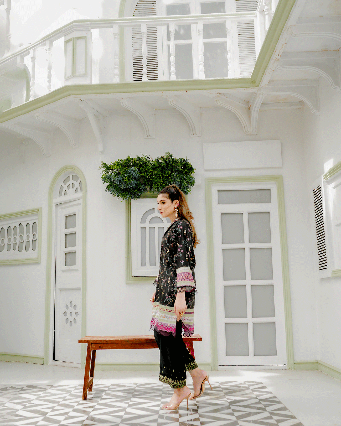 DC-2240 BLACK 2PCS HAND EMBELLISHED  SHIRT WITH TROUSER