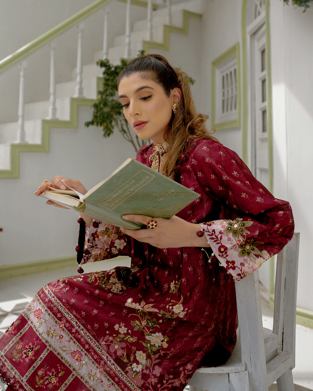 DC-2241 MAROON 2PCS HAND EMBELLISHED  SHIRT WITH TROUSER