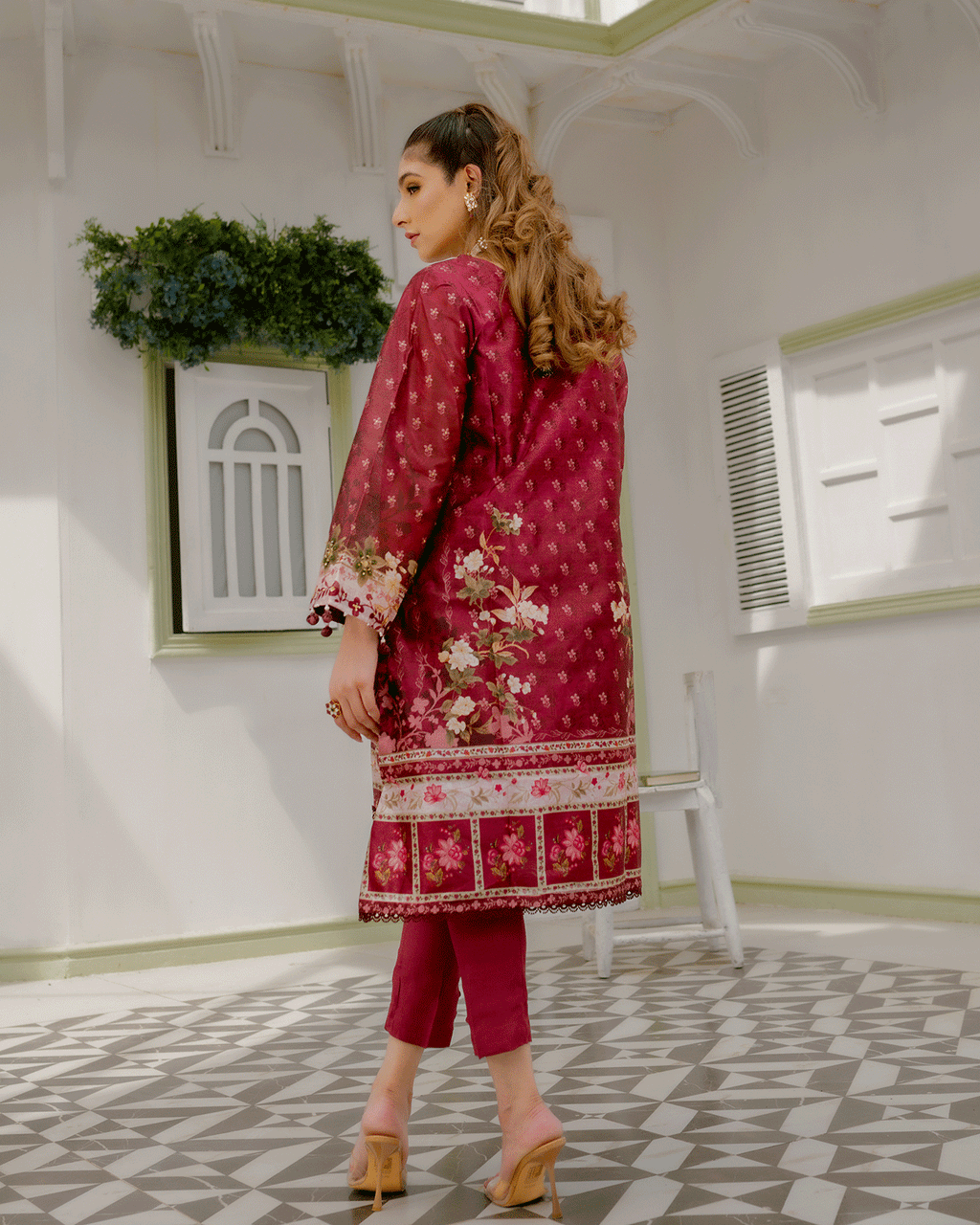 DC-2241 MAROON 2PCS HAND EMBELLISHED  SHIRT WITH TROUSER