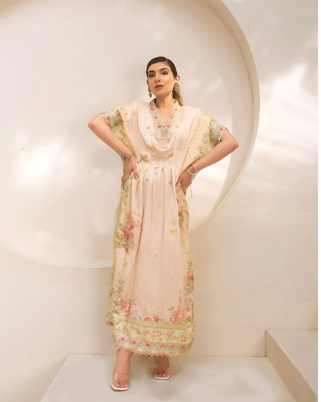 DC-2244 OFF-WHITE HAND EMBELLISHED KAFTAN