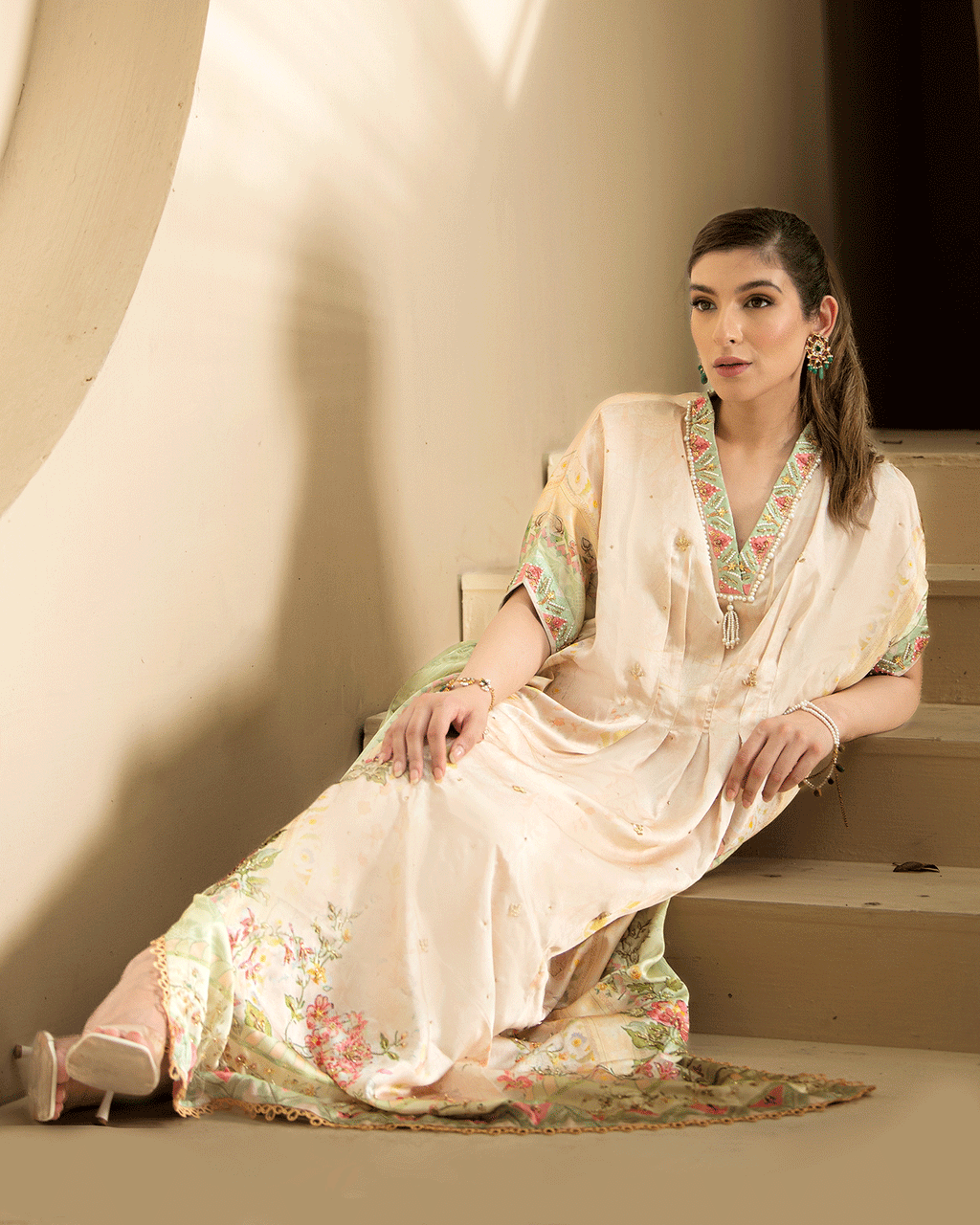 DC-2244 OFF-WHITE HAND EMBELLISHED KAFTAN