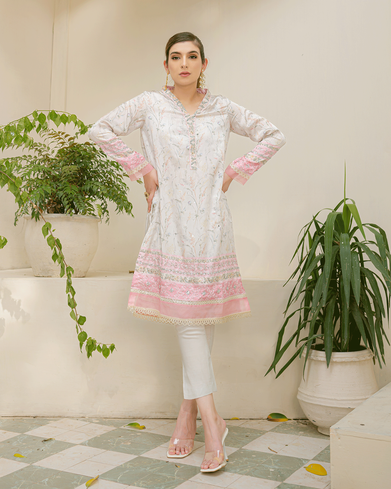 DC-2245 GREY 2PCS HAND EMBELLISHED  SHIRT WITH TROUSER