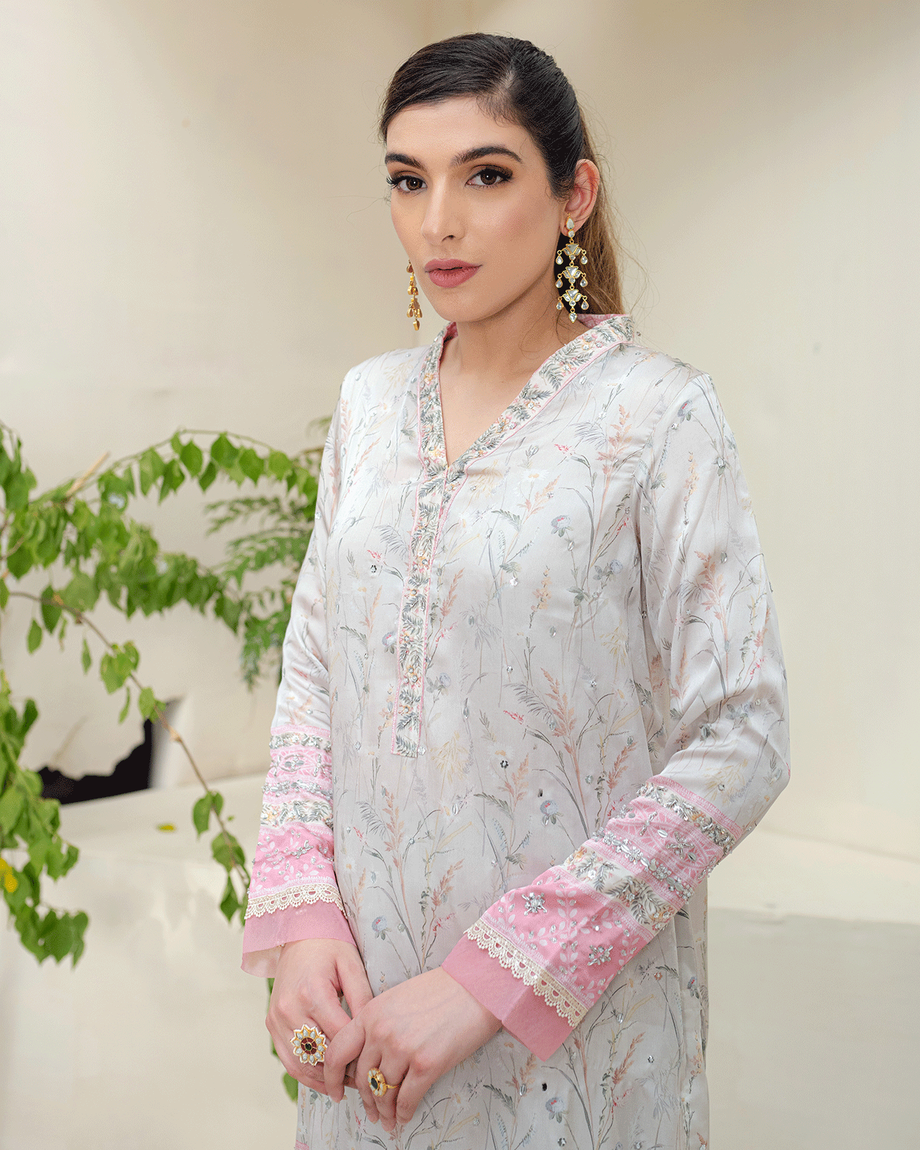 DC-2245 GREY 2PCS HAND EMBELLISHED  SHIRT WITH TROUSER
